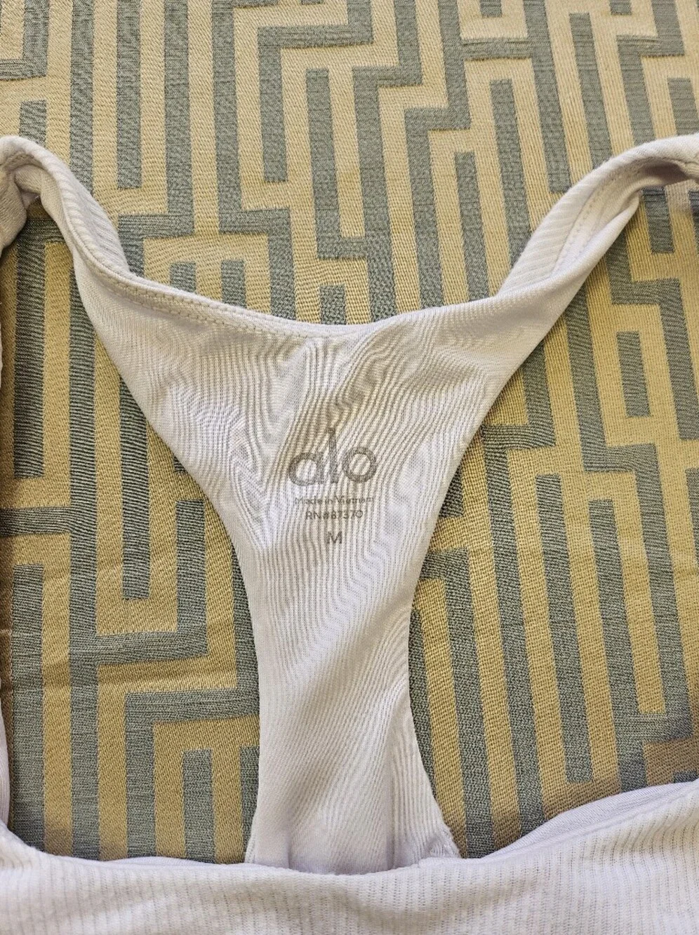 ALO Yoga White Ribbed Knot Front Sports Bra